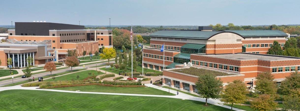 central part of the GVSU Allendale campus on a clear day